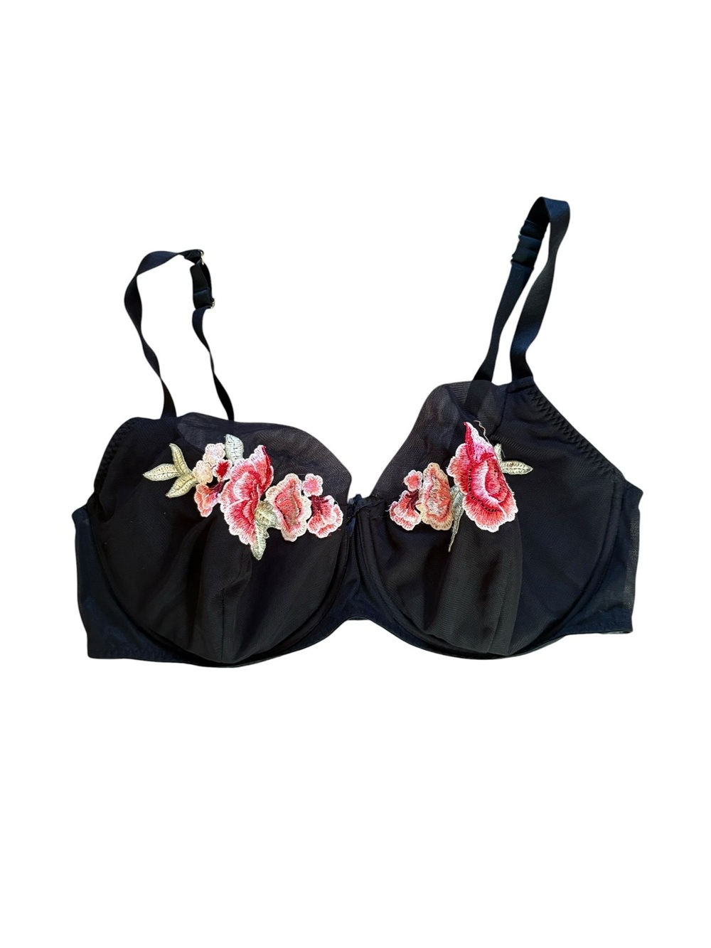 Cacique Underwire Lightly Lined Balconette Bra Black Pink Floral Size 42DDD